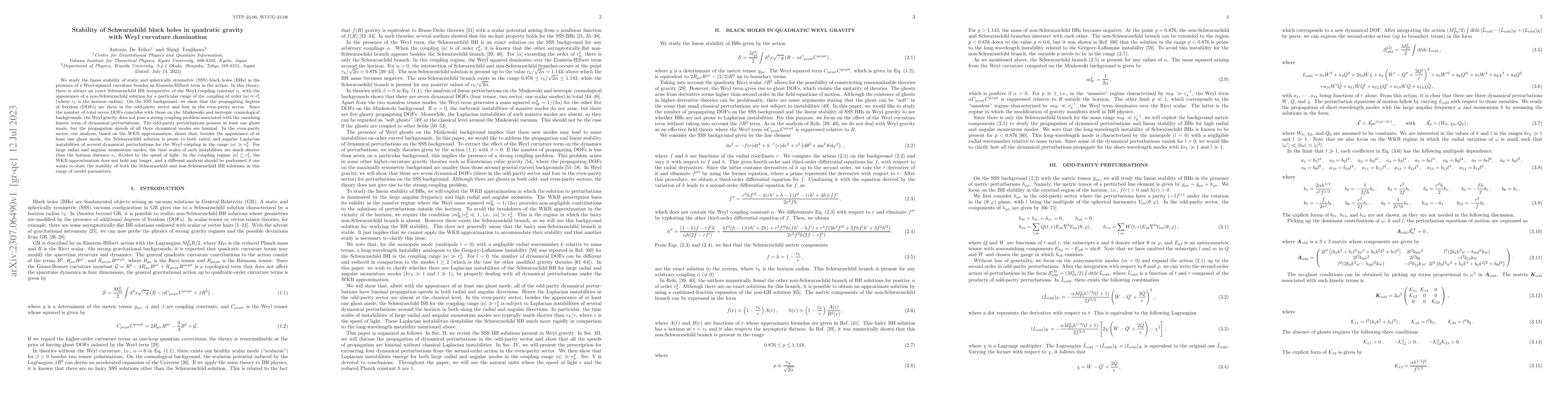 Thumbnail for Stability of Schwarzshild black holes in quadratic gravity with Weyl
  curvature domination