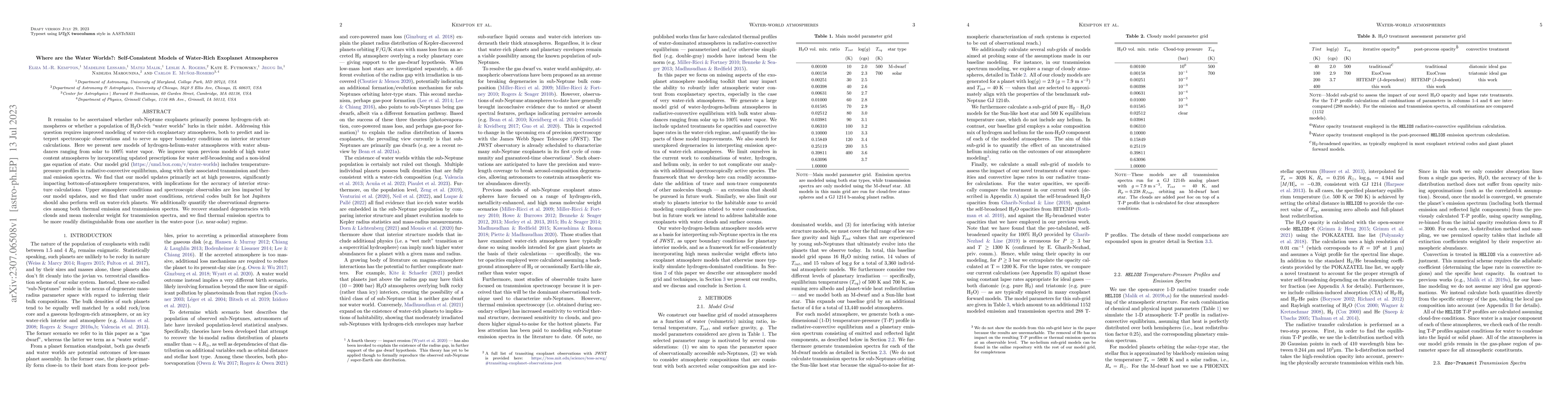 Thumbnail for Where are the Water Worlds?: Self-Consistent Models of Water-Rich
  Exoplanet Atmospheres