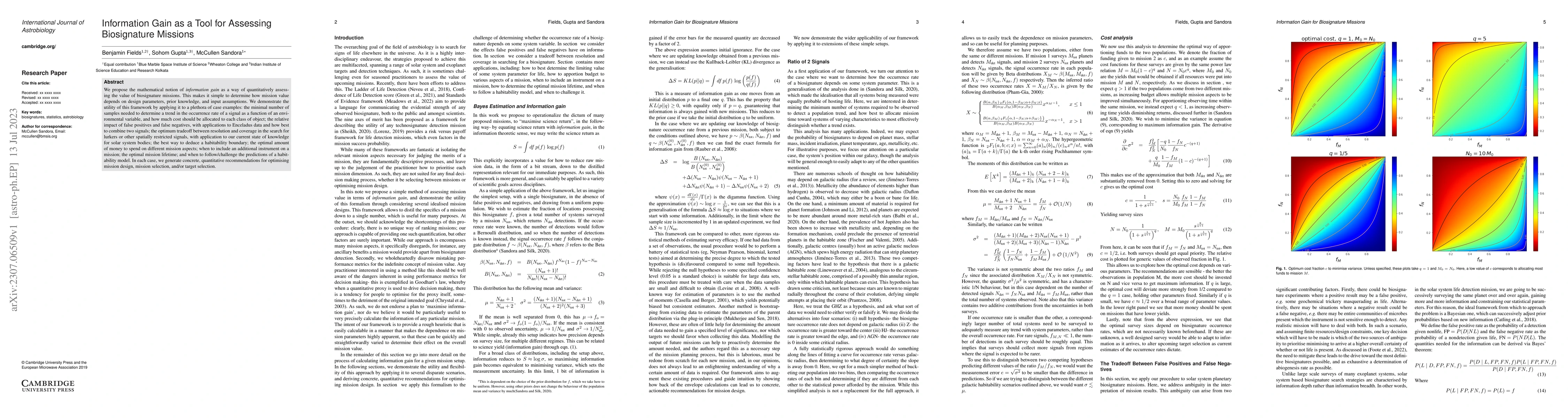 Thumbnail for Information Gain as a Tool for Assessing Biosignature Missions