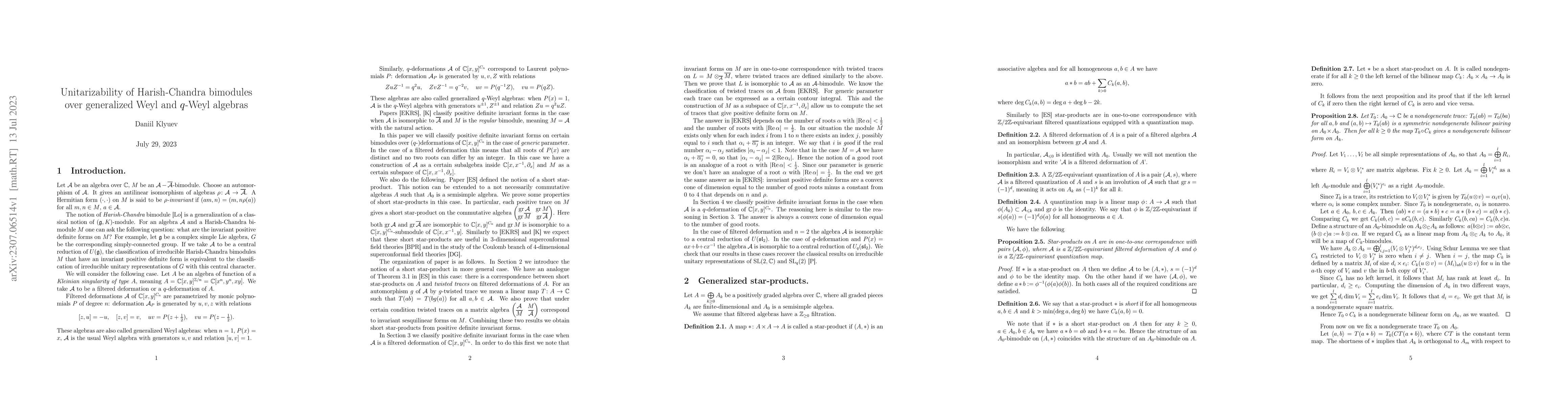 Thumbnail for Unitarizability of Harish-Chandra bimodules over generalized Weyl and
  $q$-Weyl algebras