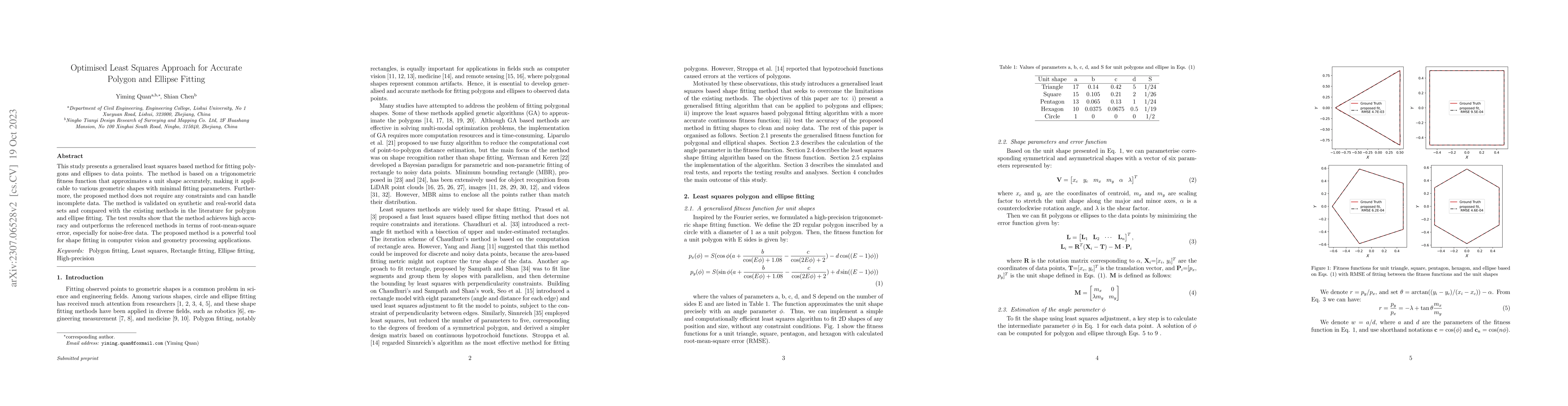 Thumbnail for Optimised Least Squares Approach for Accurate Polygon and Ellipse
  Fitting