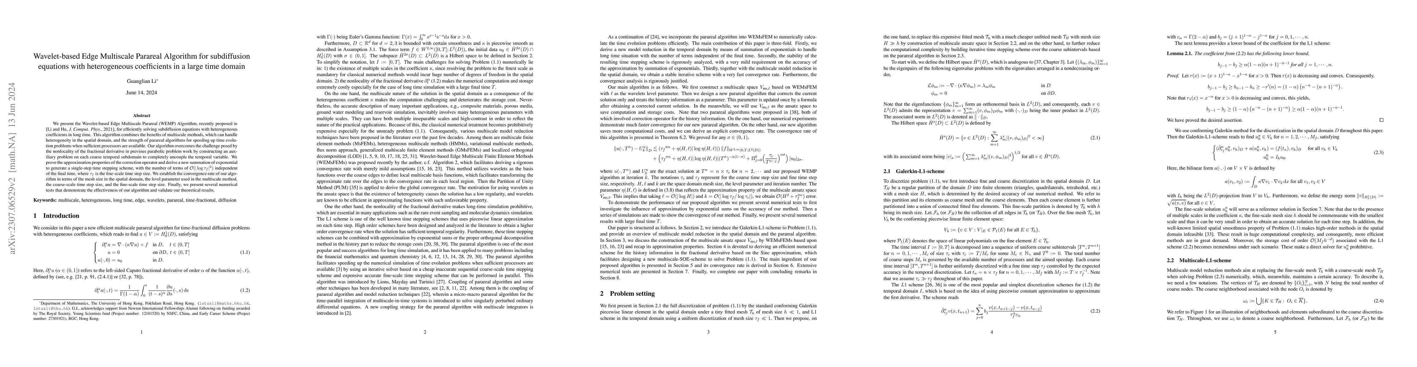 Thumbnail for Wavelet-based Edge Multiscale Parareal Algorithm for subdiffusion
  equations with heterogeneous coefficients in a large time domain