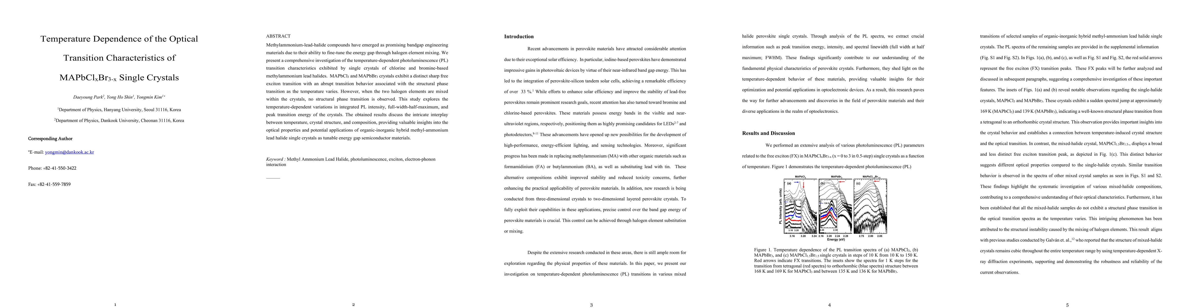 Thumbnail for Temperature Dependence of the Optical Transition Characteristics of
  MAPbClBr Single Crystals