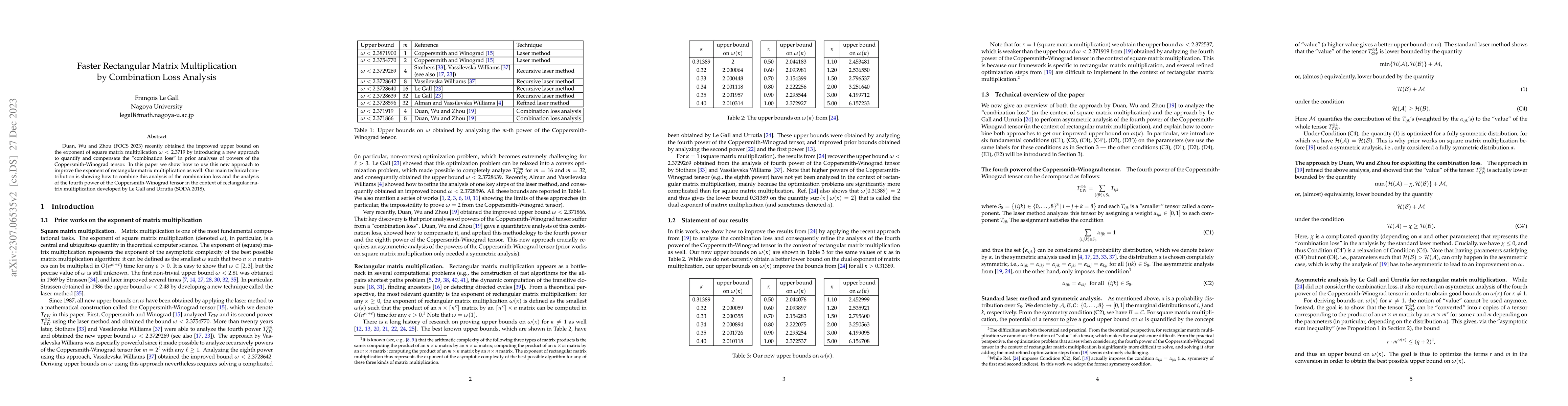 Thumbnail for Faster Rectangular Matrix Multiplication by Combination Loss Analysis