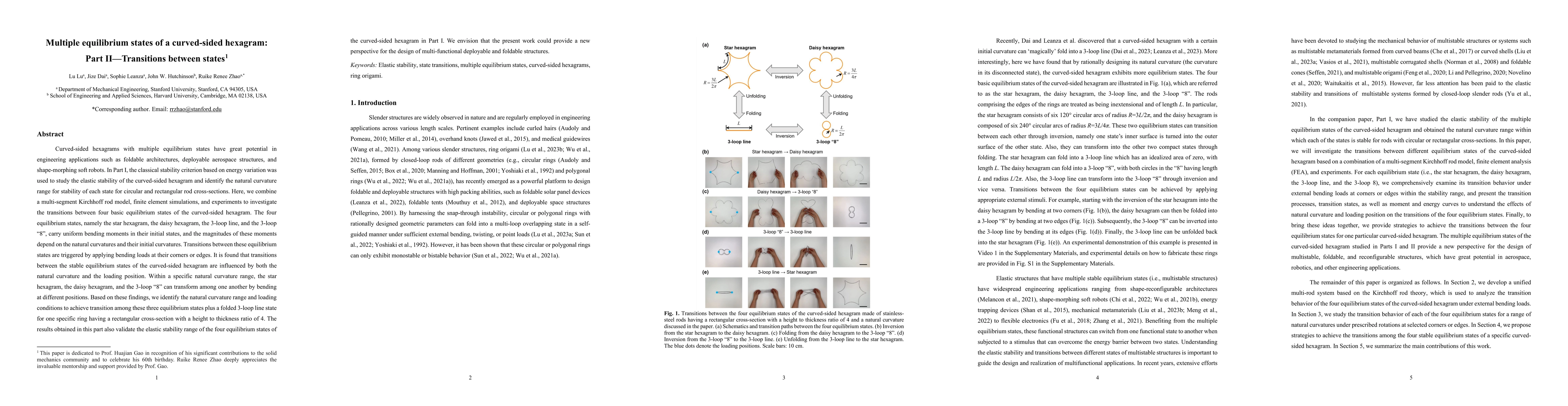 Thumbnail for Multiple equilibrium states of a curved-sided hexagram: Part
  II-Transitions between states