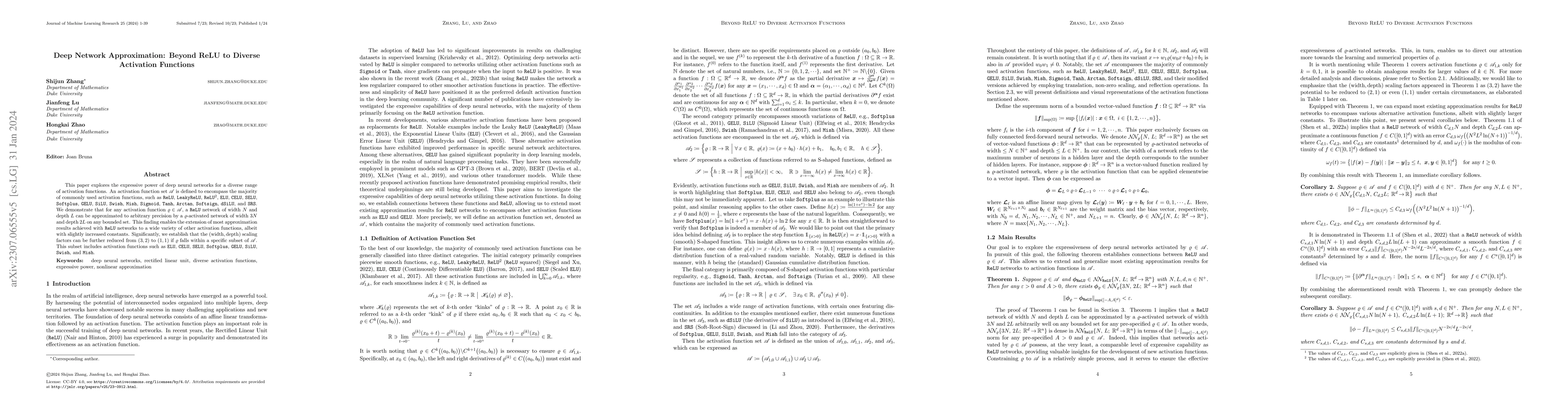 Thumbnail for Deep Network Approximation: Beyond ReLU to Diverse Activation Functions