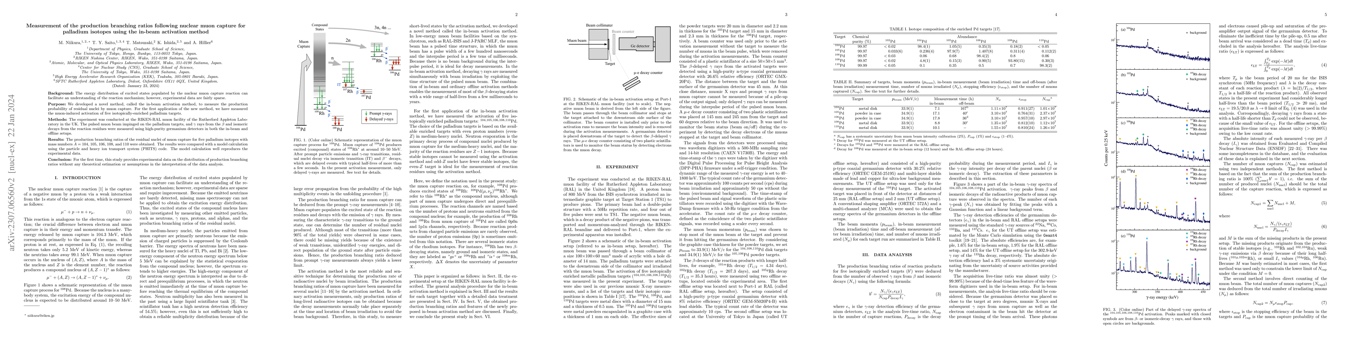Thumbnail for Measurement of the production branching ratios following nuclear muon
  capture for palladium isotopes using the in-beam activation method