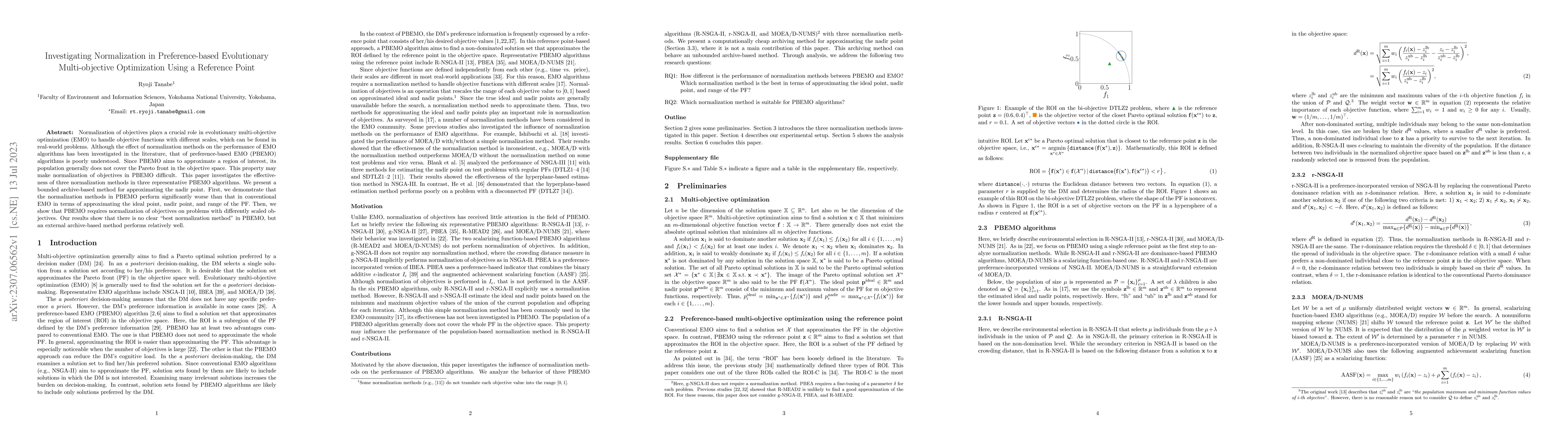 Thumbnail for Investigating Normalization in Preference-based Evolutionary
  Multi-objective Optimization Using a Reference Point