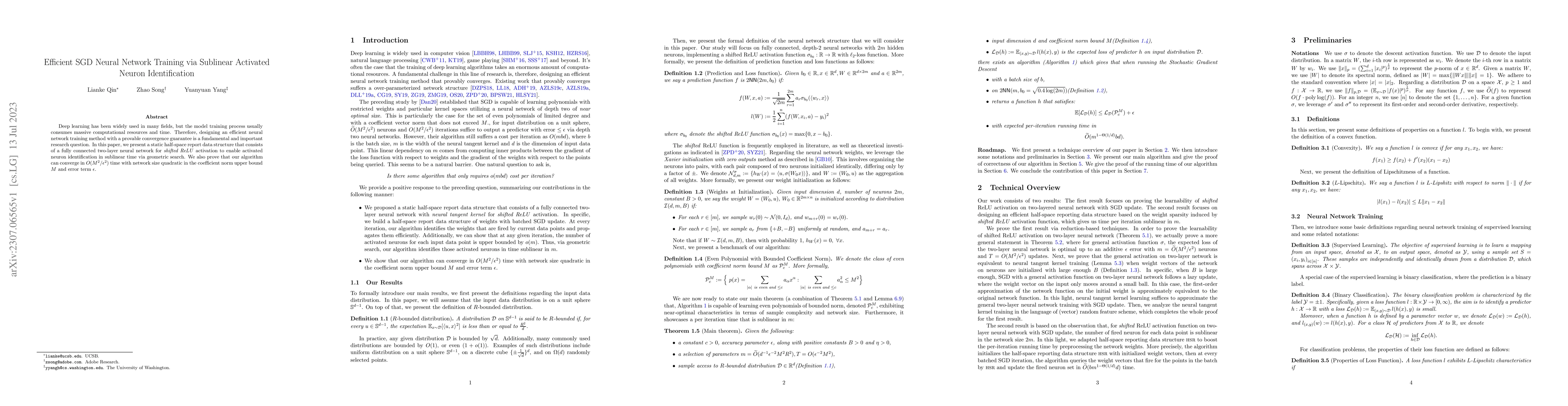 Thumbnail for Efficient SGD Neural Network Training via Sublinear Activated Neuron
  Identification
