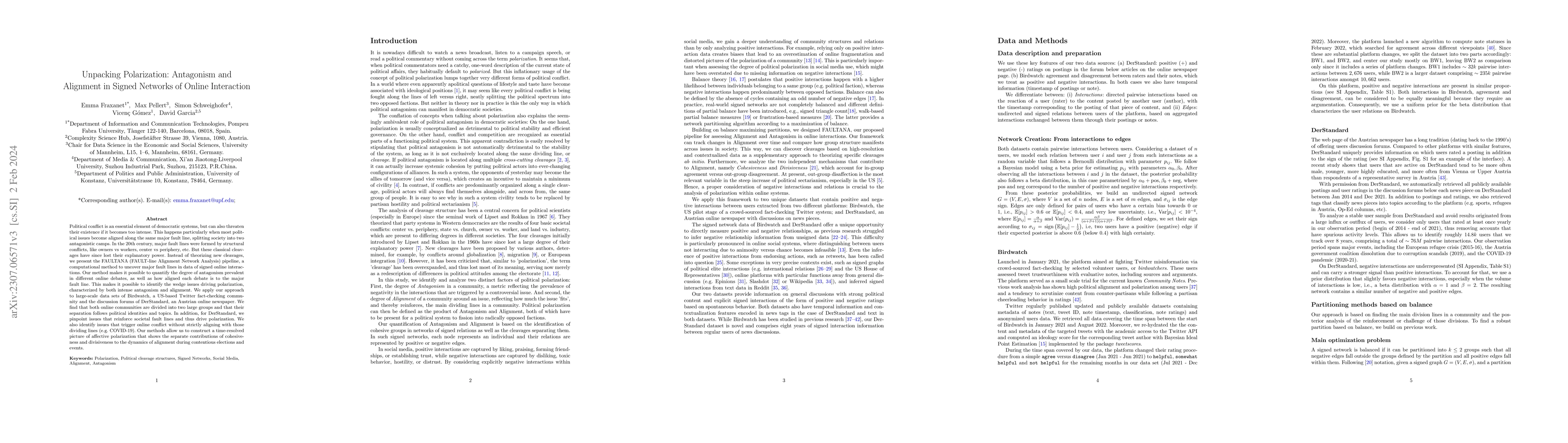 Thumbnail for Unpacking polarization: Antagonism and Alignment in Signed Networks of
  Online Interaction
