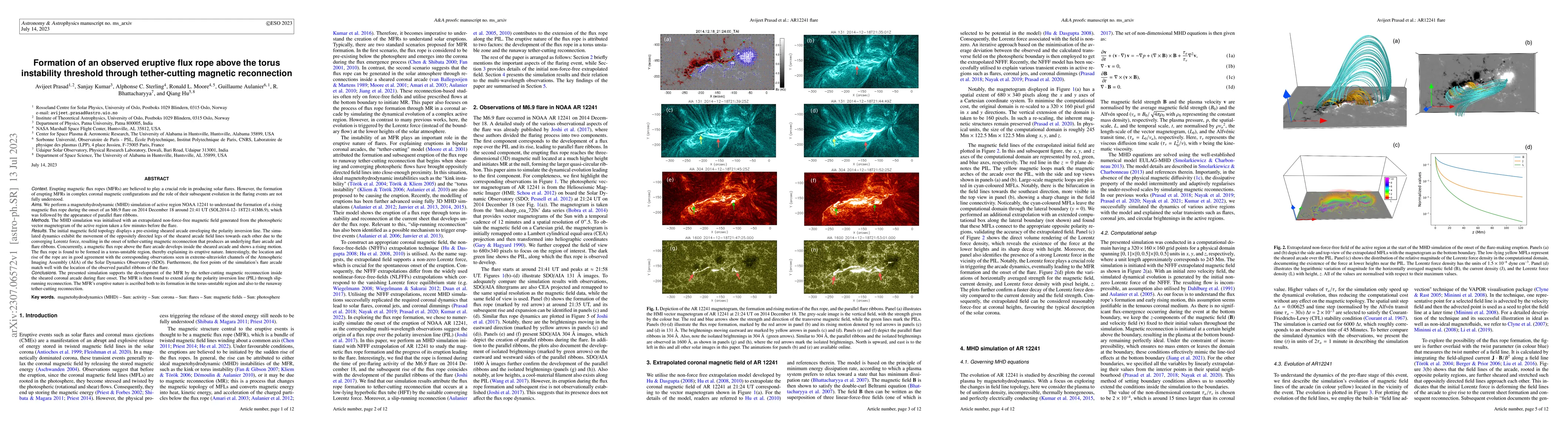 Thumbnail for Formation of an observed eruptive flux rope above the torus instability
  threshold through tether-cutting magnetic reconnection