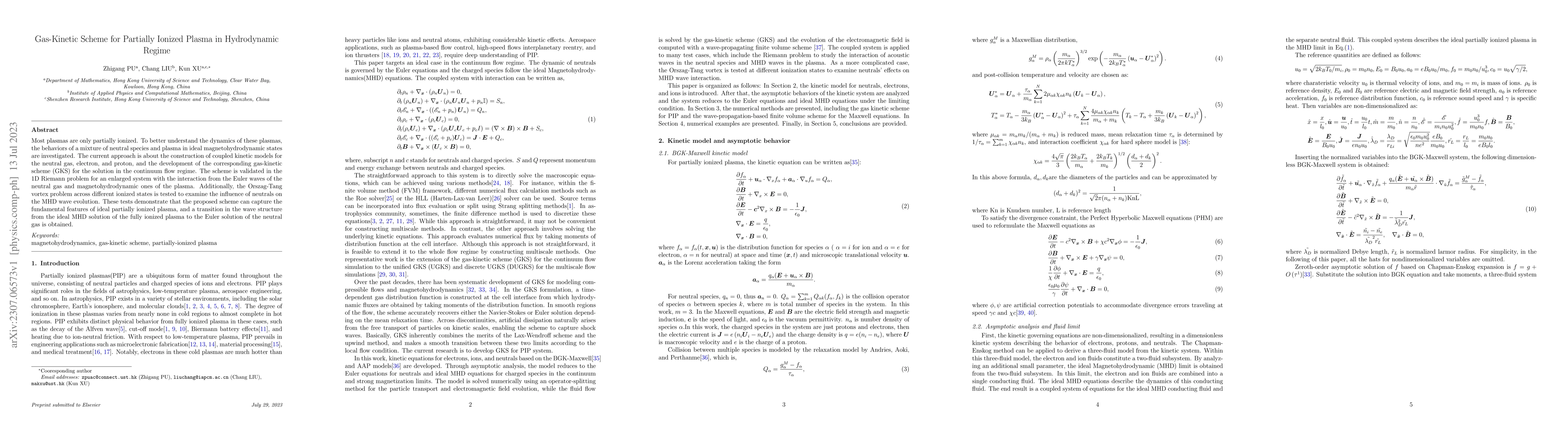 Thumbnail for Gas-Kinetic Scheme for Partially Ionized Plasma in Hydrodynamic Regime