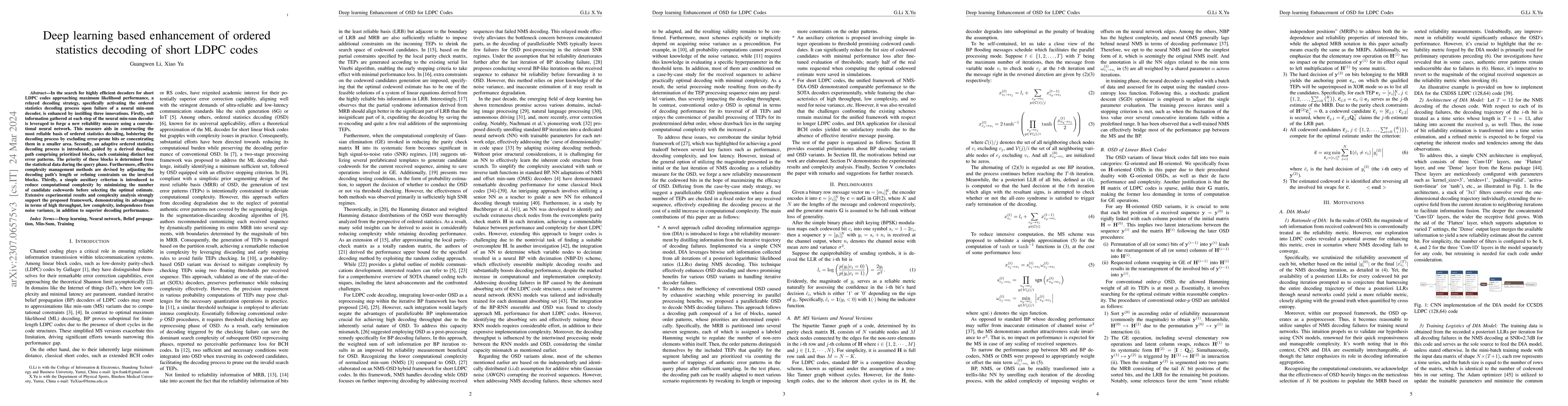 Thumbnail for Deep learning based enhancement of ordered statistics decoding of short
  LDPC codes