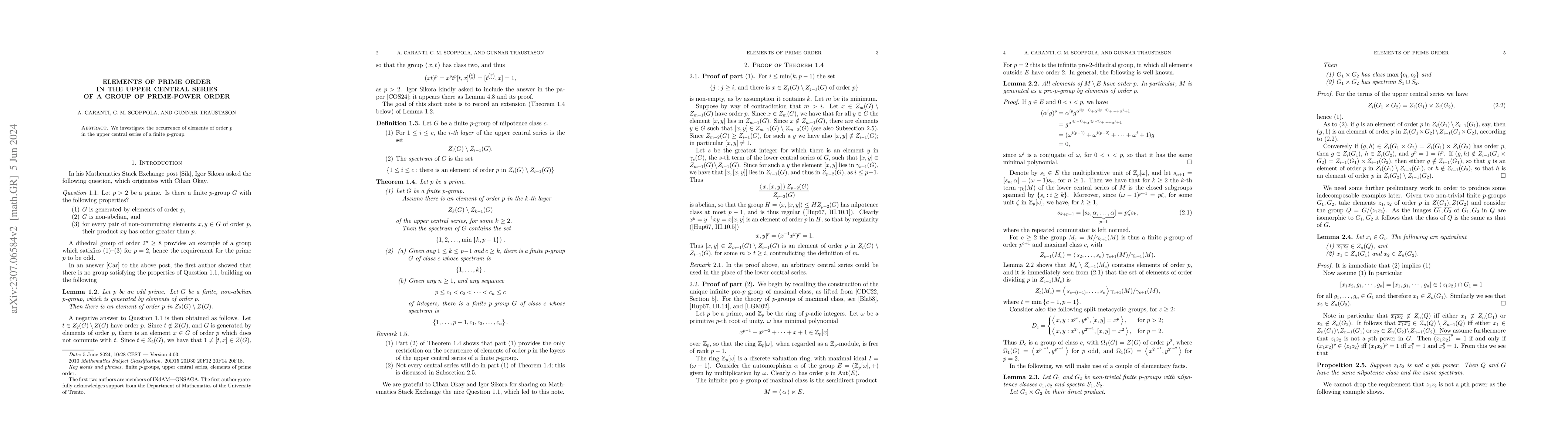 Thumbnail for Elements of prime order in the upper central series of a group of
  prime-power order