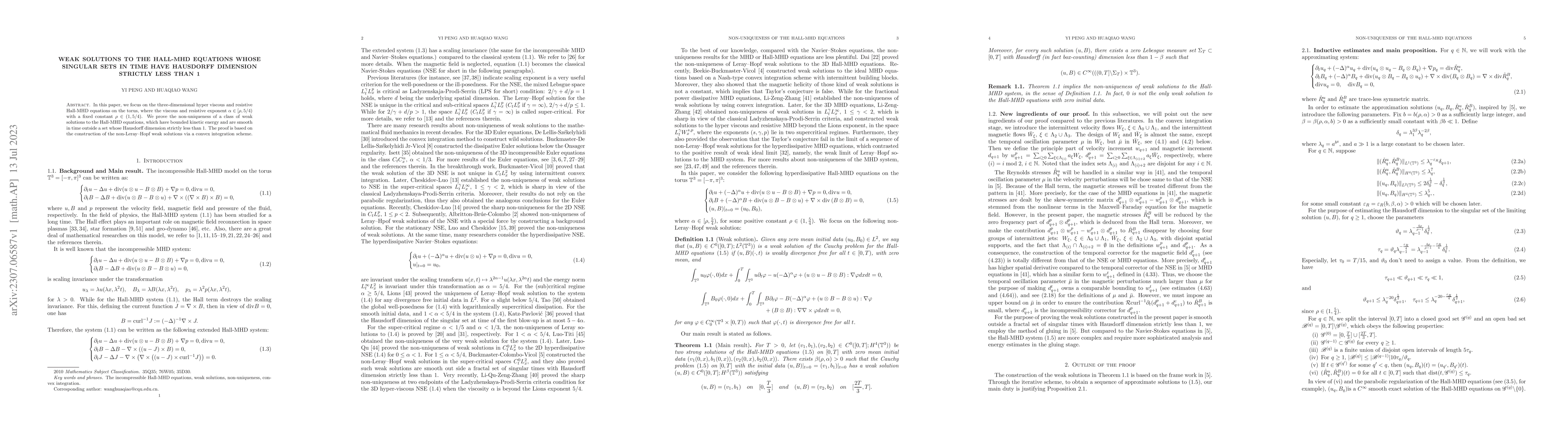Thumbnail for Weak solutions to the Hall-MHD equations whose singular sets in time
  have Hausdorff dimension strictly less than 1