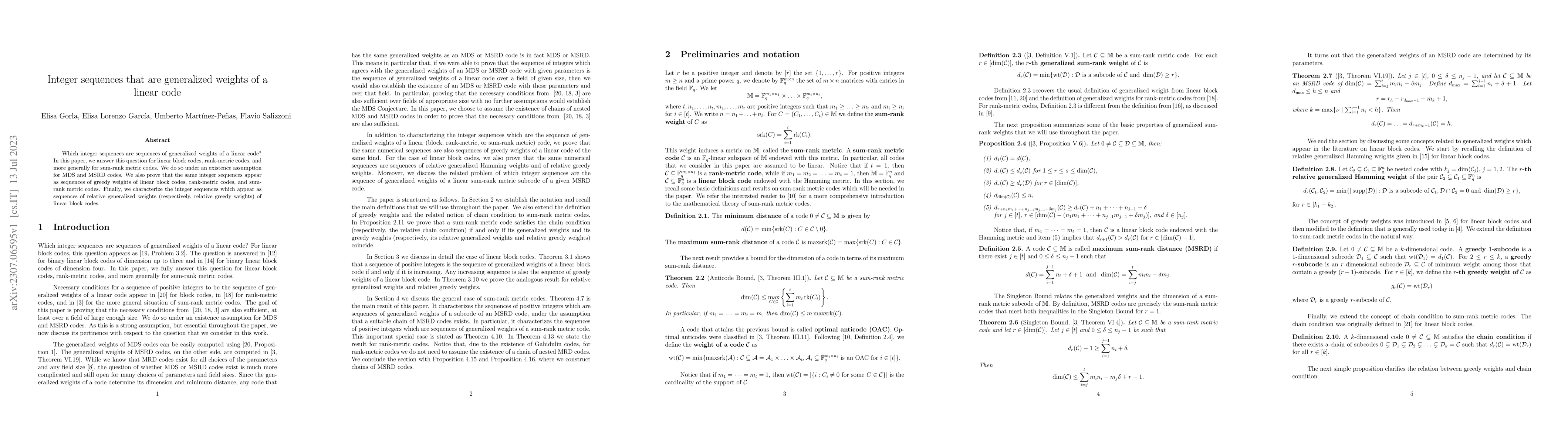 Thumbnail for Integer sequences that are generalized weights of a linear code
