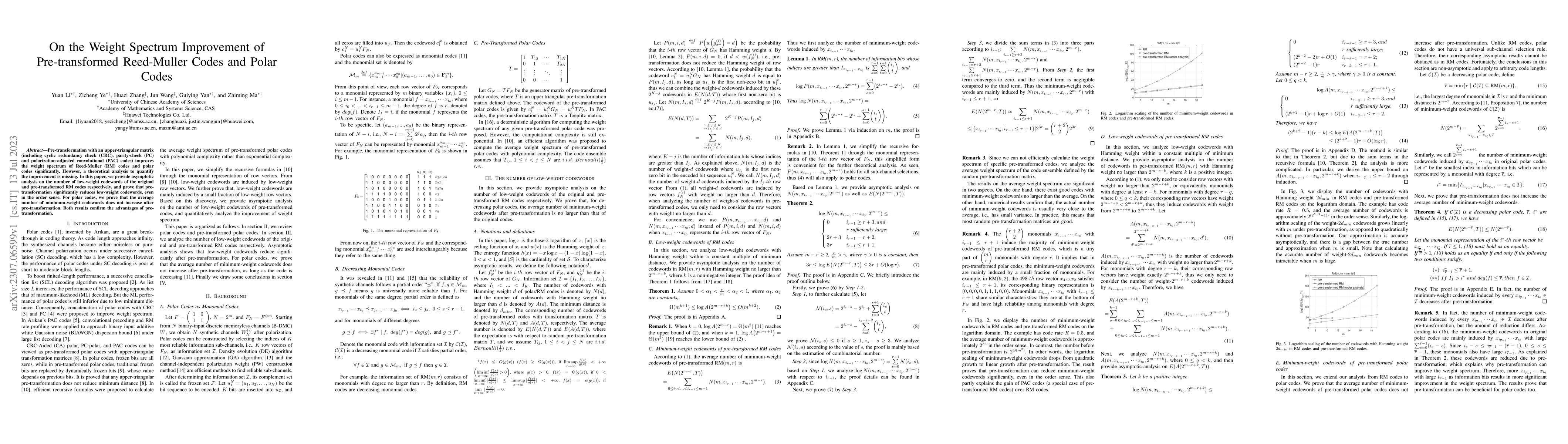 Thumbnail for On the Weight Spectrum Improvement of Pre-transformed Reed-Muller Codes
  and Polar Codes