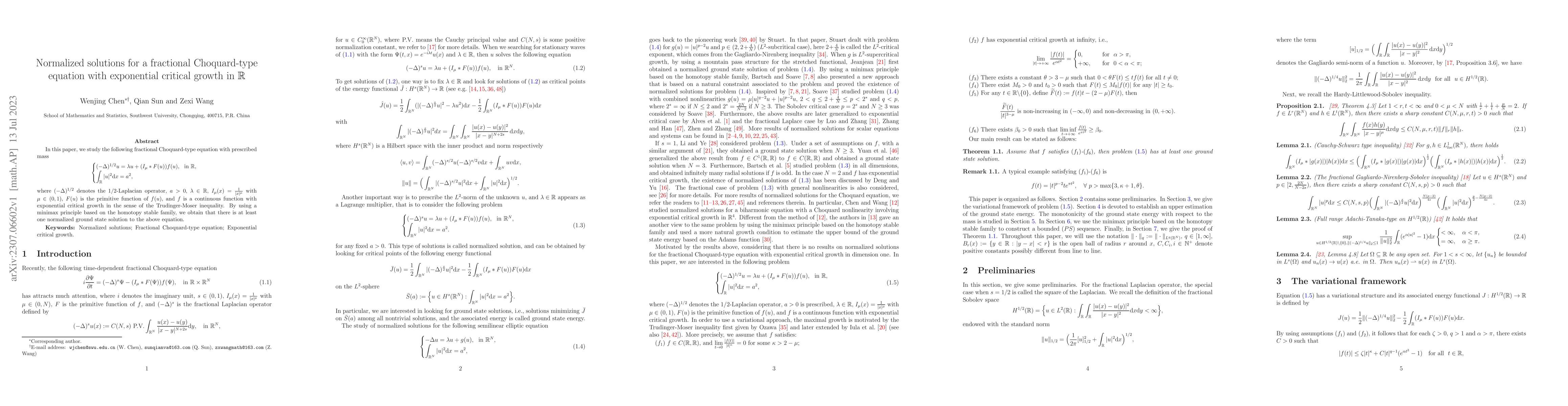 Thumbnail for Normalized solutions for a fractional Choquard-type equation with
  exponential critical growth in $\mathbb{R}$
