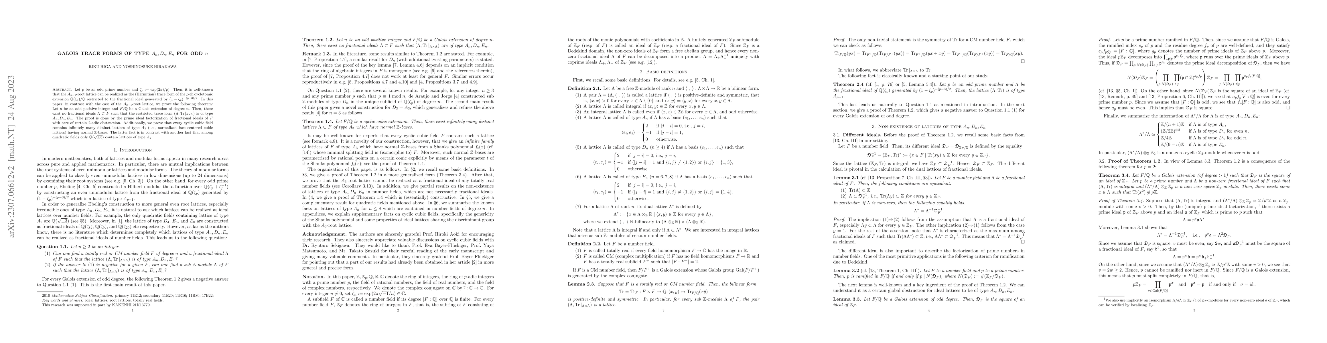 Thumbnail for Galois trace forms of type $A_{n}, D_{n}, E_{n}$ for odd $n$