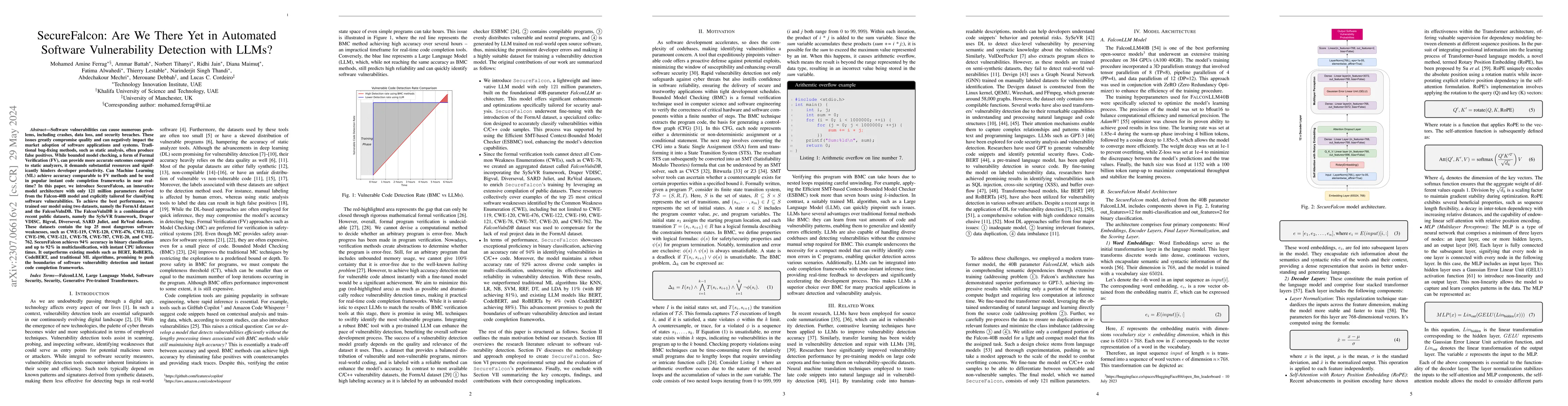 Thumbnail for SecureFalcon: Are We There Yet in Automated Software Vulnerability
  Detection with LLMs?