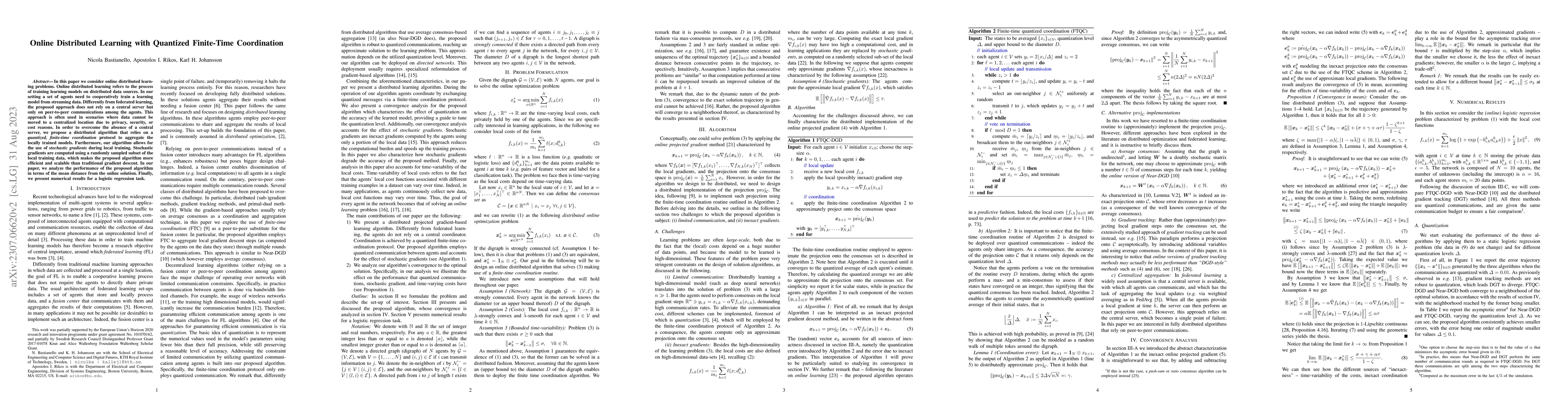 Thumbnail for Online Distributed Learning with Quantized Finite-Time Coordination