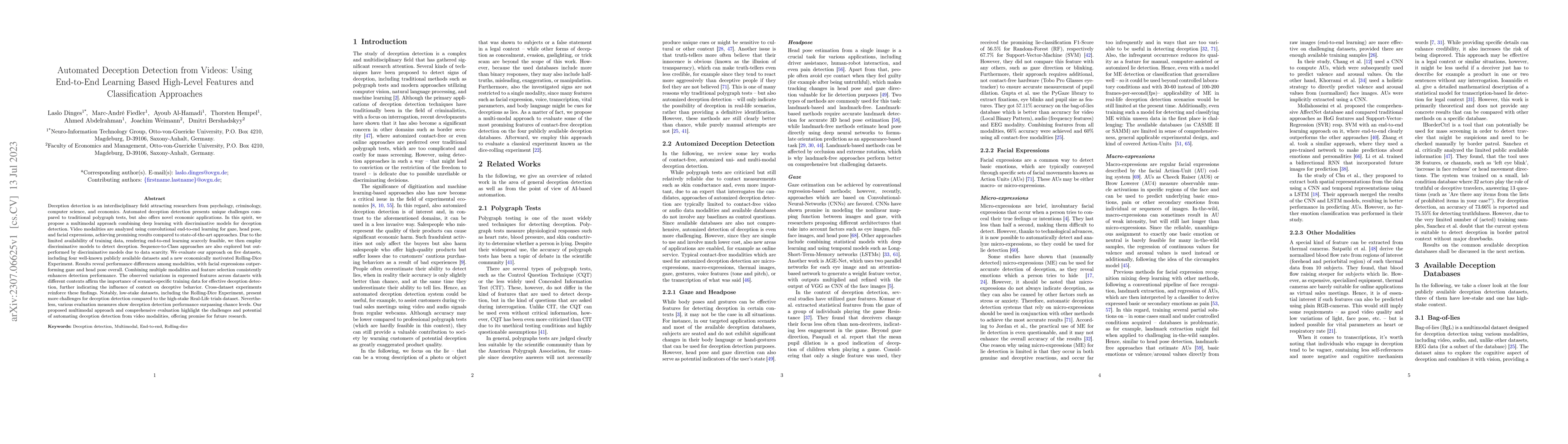 Thumbnail for Automated Deception Detection from Videos: Using End-to-End Learning
  Based High-Level Features and Classification Approaches