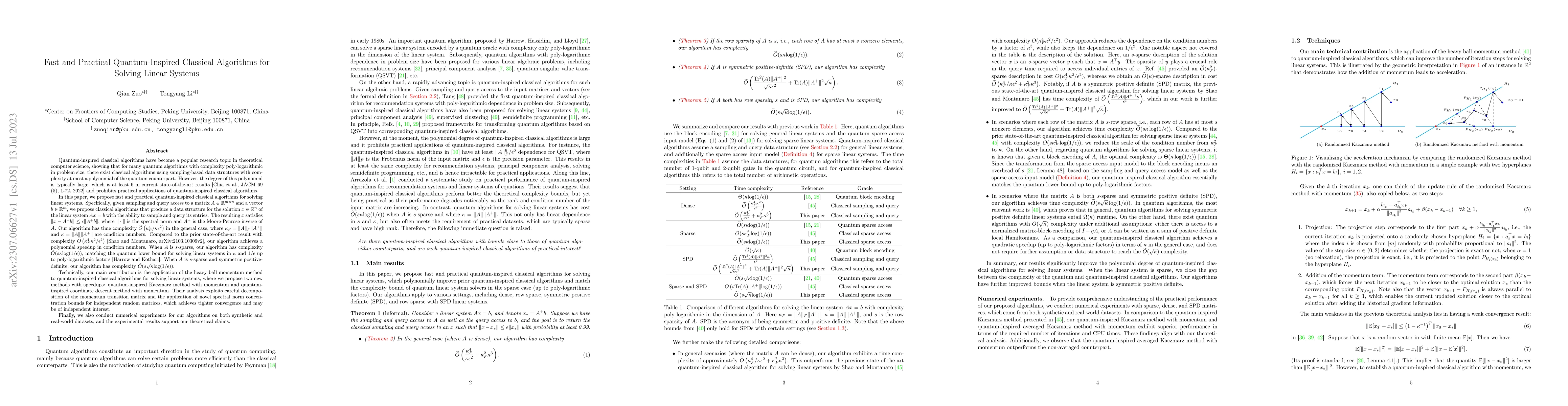 Thumbnail for Fast and Practical Quantum-Inspired Classical Algorithms for Solving
  Linear Systems
