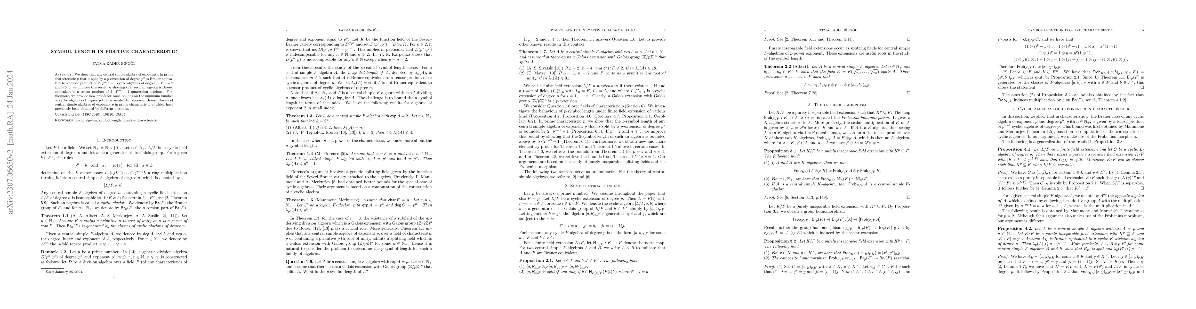Thumbnail for Symbol length in positive characteristic