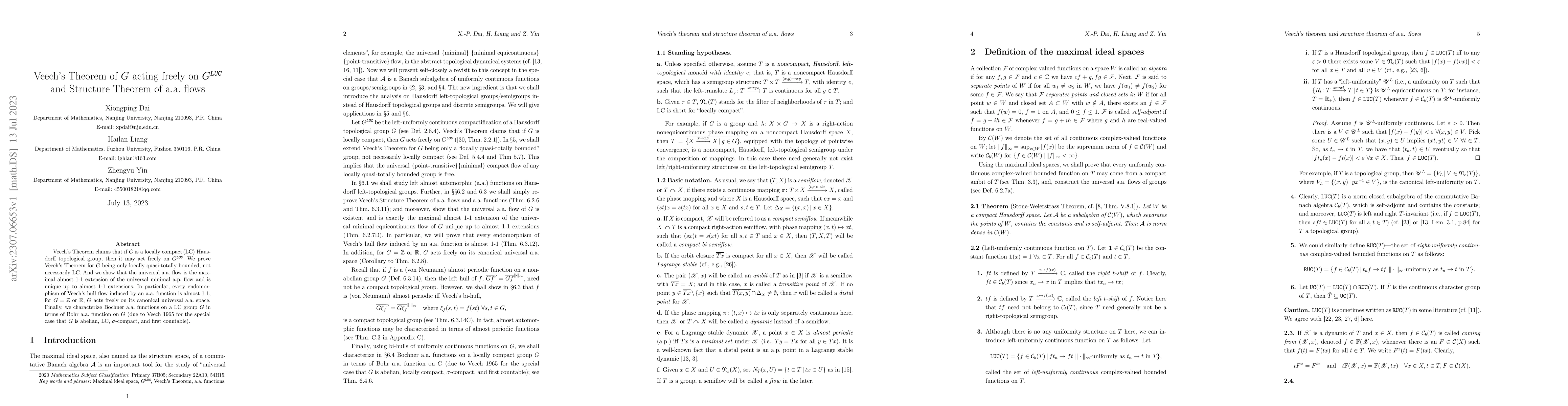Thumbnail for Veech's Theorem of $G$ acting freely on $G^{\textrm{LUC}}$ and Structure
  Theorem of a.a. flows