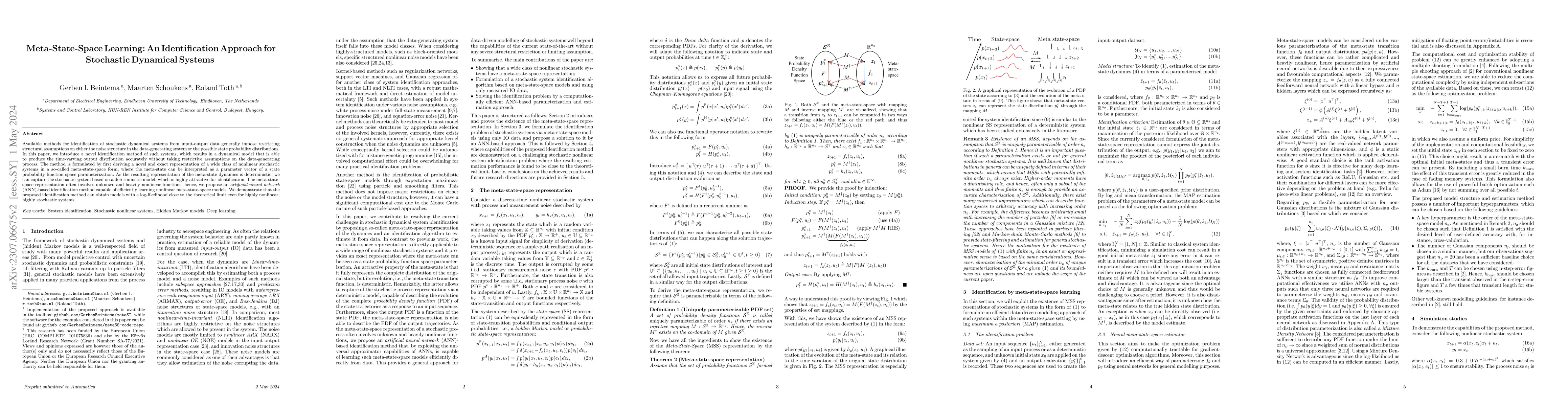 Thumbnail for Meta-State-Space Learning: An Identification Approach for Stochastic
  Dynamical Systems