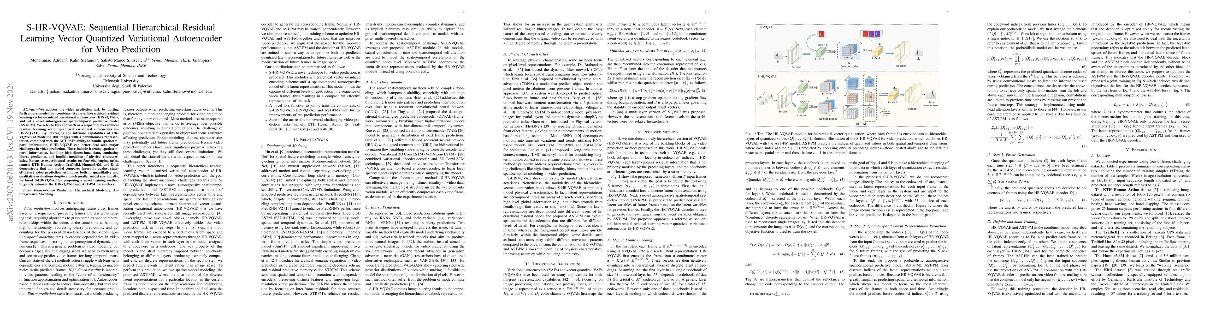 Thumbnail for S-HR-VQVAE: Sequential Hierarchical Residual Learning Vector Quantized
  Variational Autoencoder for Video Prediction