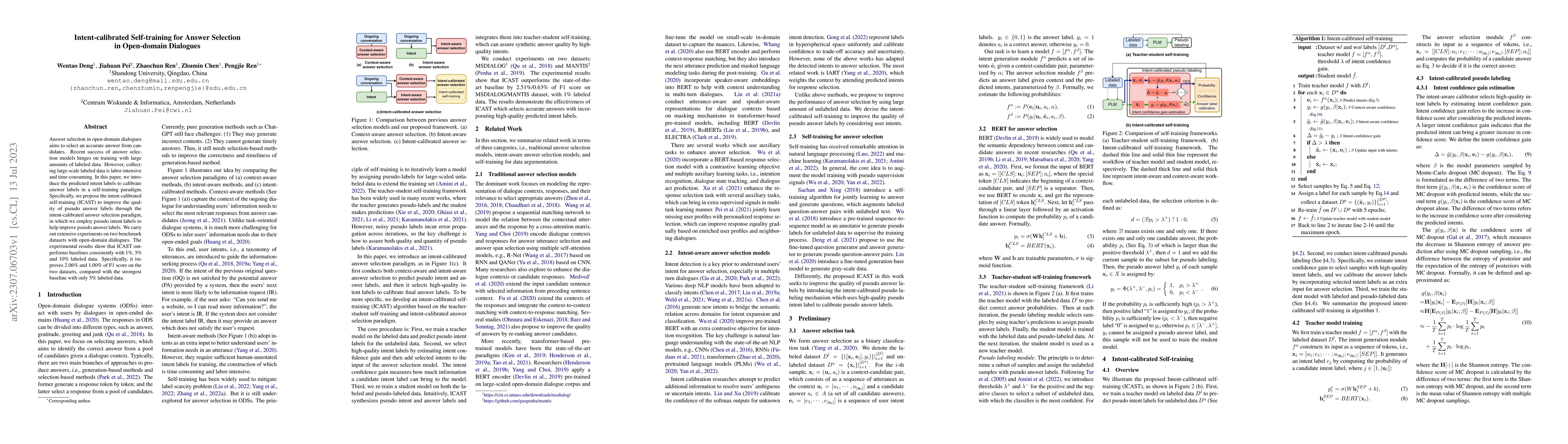 Thumbnail for Intent-calibrated Self-training for Answer Selection in Open-domain
  Dialogues