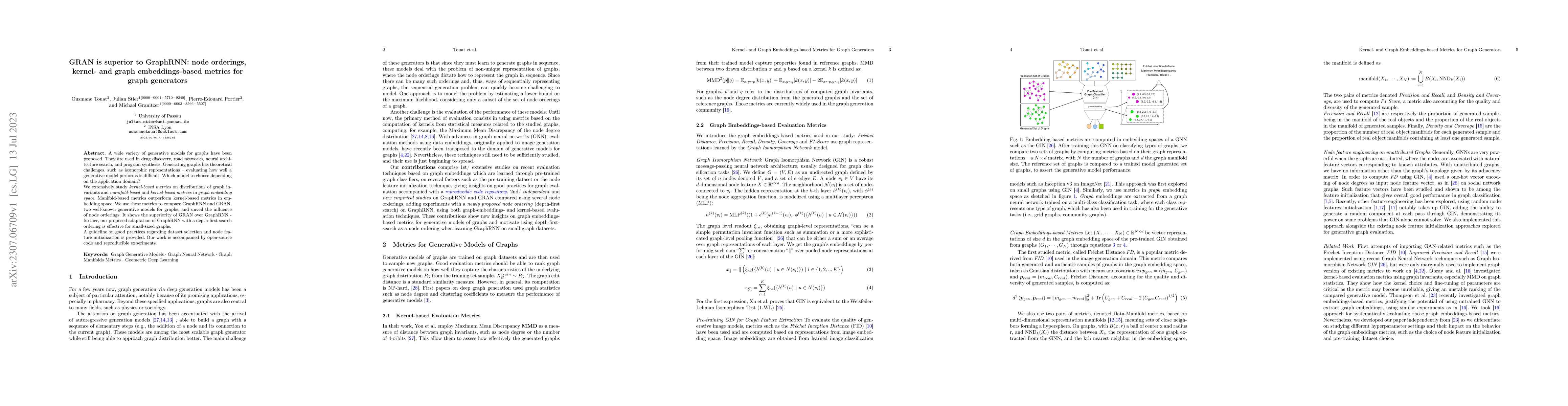 Thumbnail for GRAN is superior to GraphRNN: node orderings, kernel- and graph
  embeddings-based metrics for graph generators