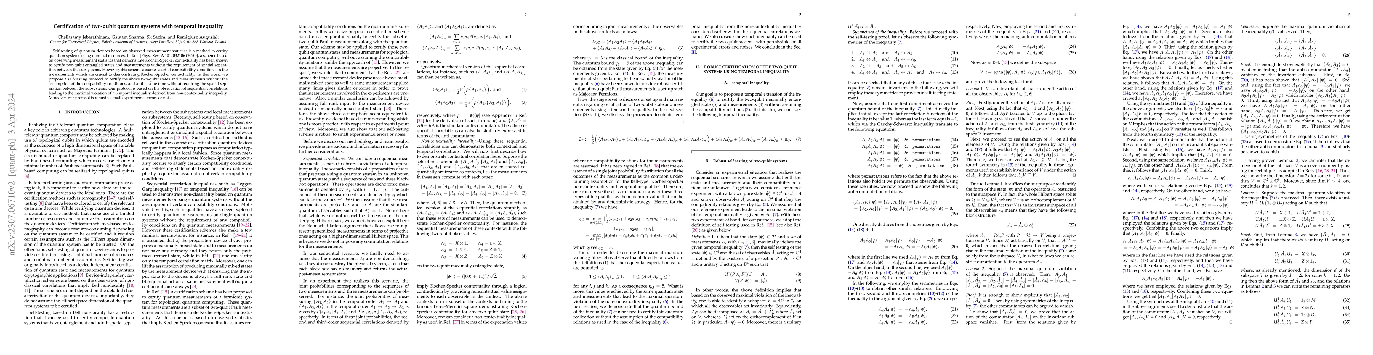Thumbnail for Certification of two-qubit quantum systems with temporal inequality