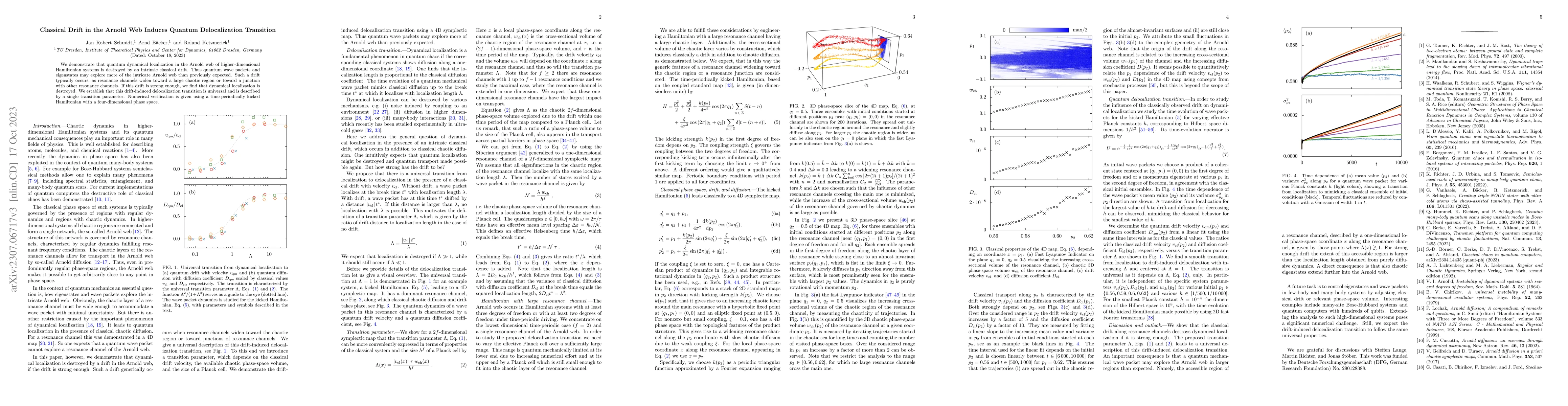 Thumbnail for Classical Drift in the Arnold Web Induces Quantum Delocalization
  Transition