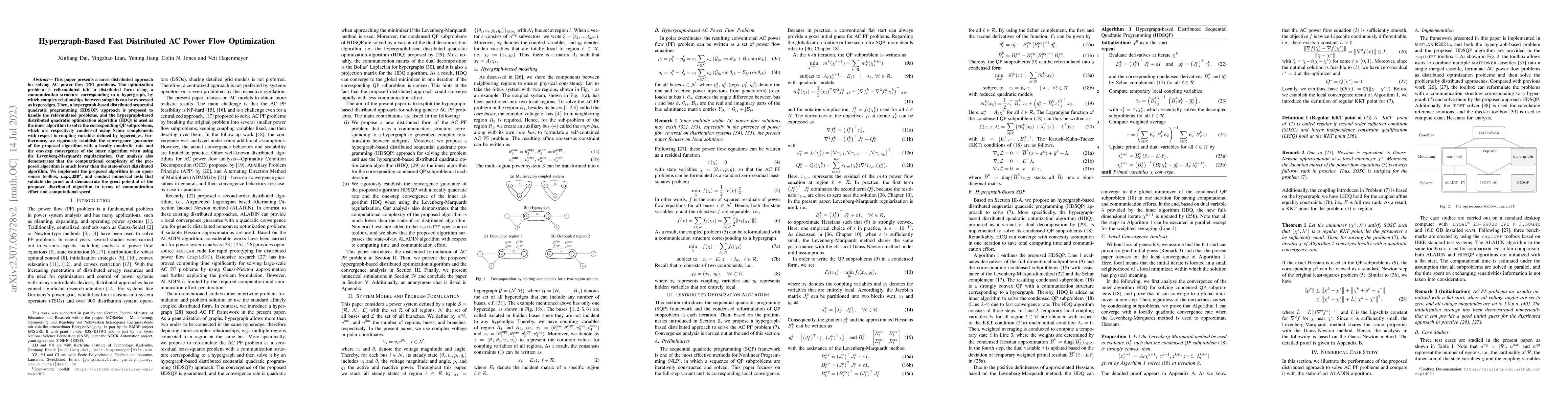 Thumbnail for Hypergraph-Based Fast Distributed AC Power Flow Optimization