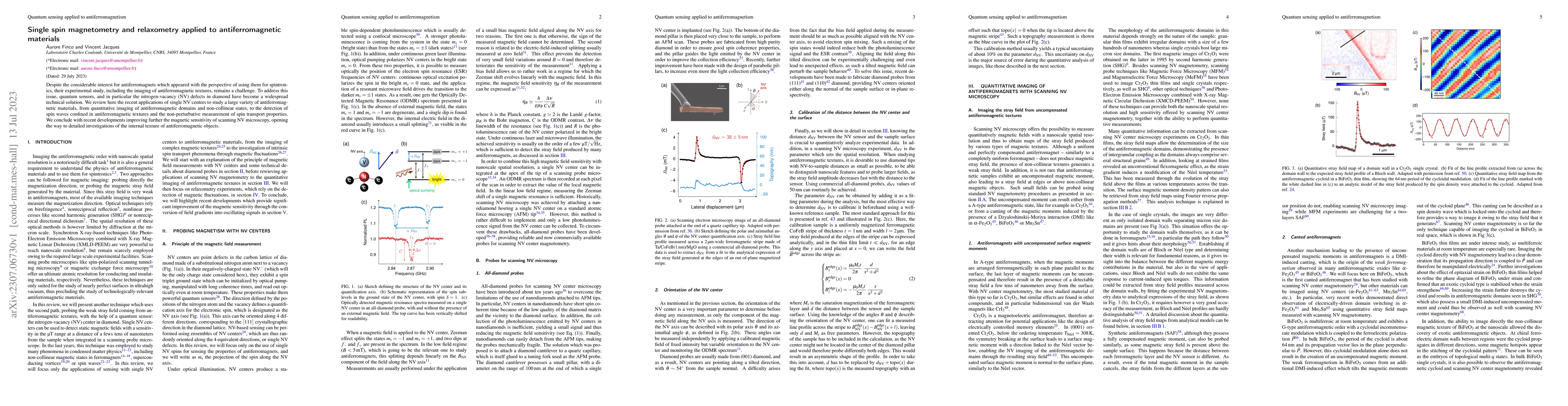 Thumbnail for Single spin magnetometry and relaxometry applied to antiferromagnetic
  materials