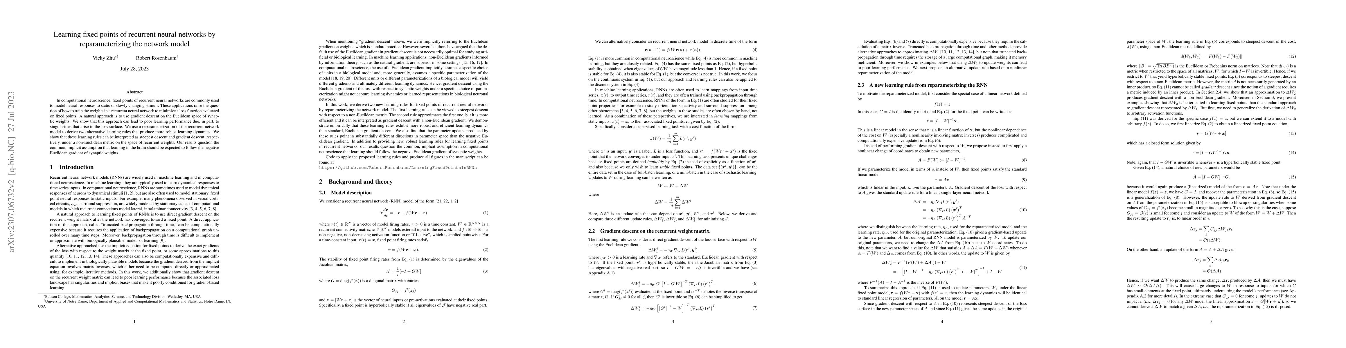 Thumbnail for Learning fixed points of recurrent neural networks by reparameterizing
  the network model