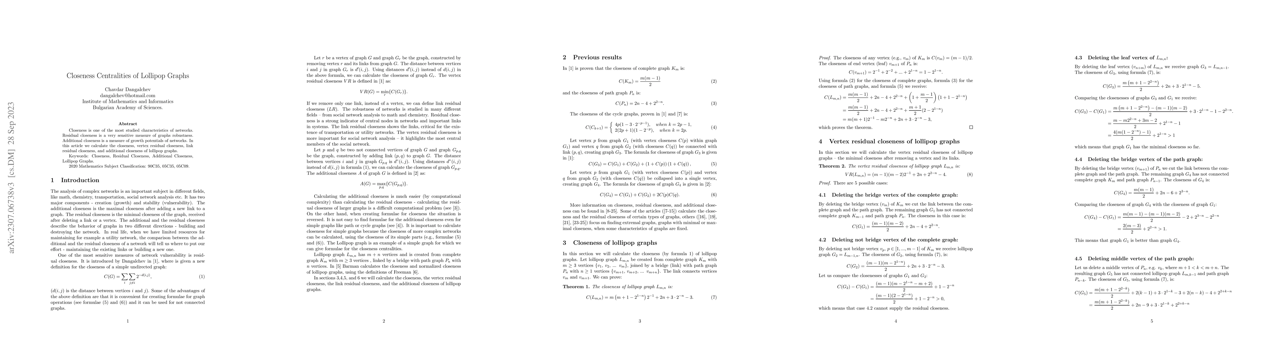 Thumbnail for Closeness Centralities of Lollipop Graphs