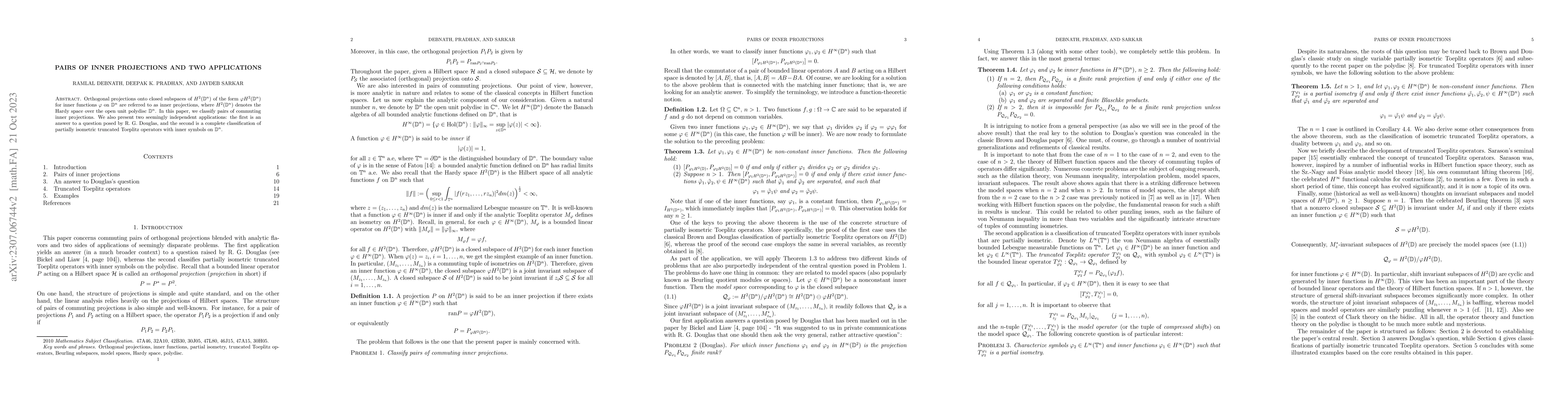 Thumbnail for Pairs of inner projections and two applications