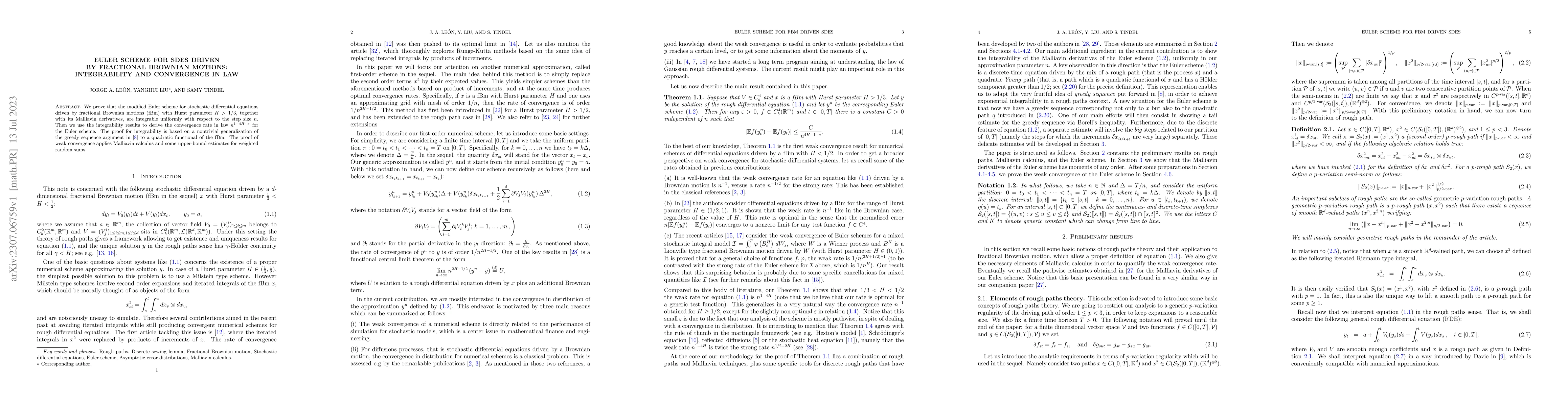 Thumbnail for Euler scheme for SDEs driven by fractional Brownian motions:
  integrability and convergence in law