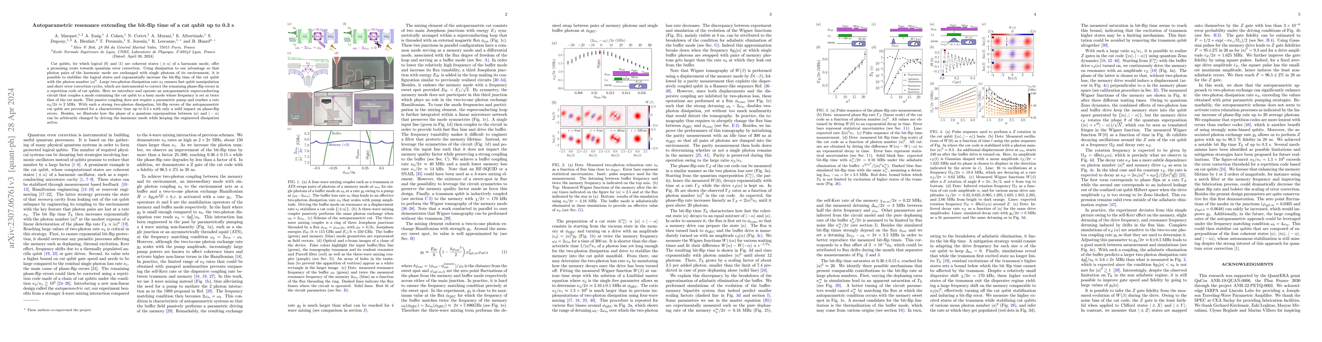 Thumbnail for Autoparametric resonance extending the bit-flip time of a cat qubit up
  to 0.3 s