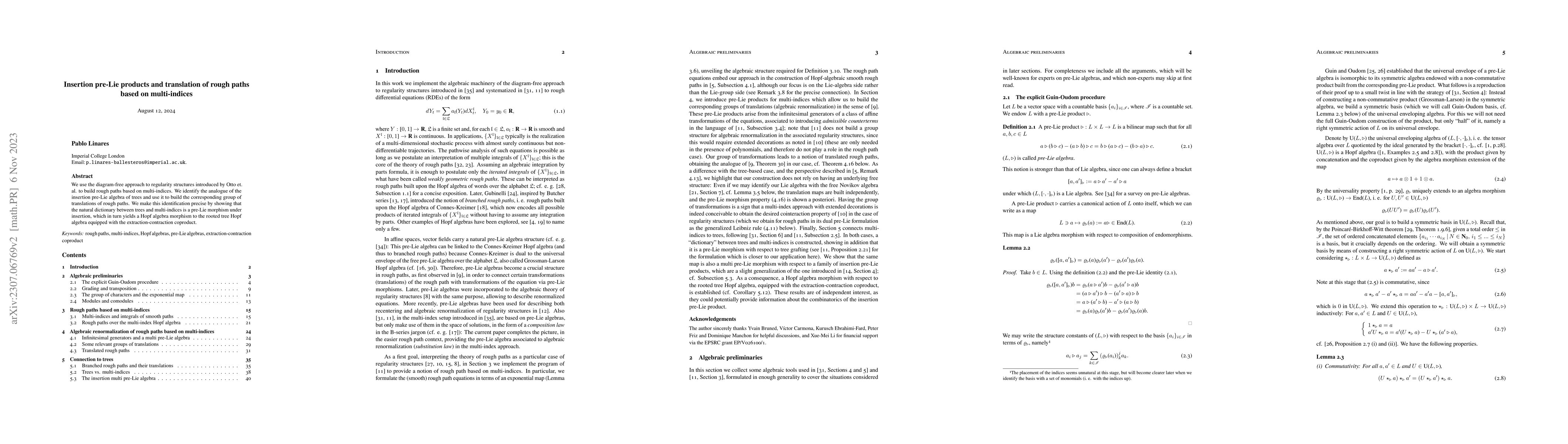 Thumbnail for Insertion pre-Lie products and translation of rough paths based on
  multi-indices