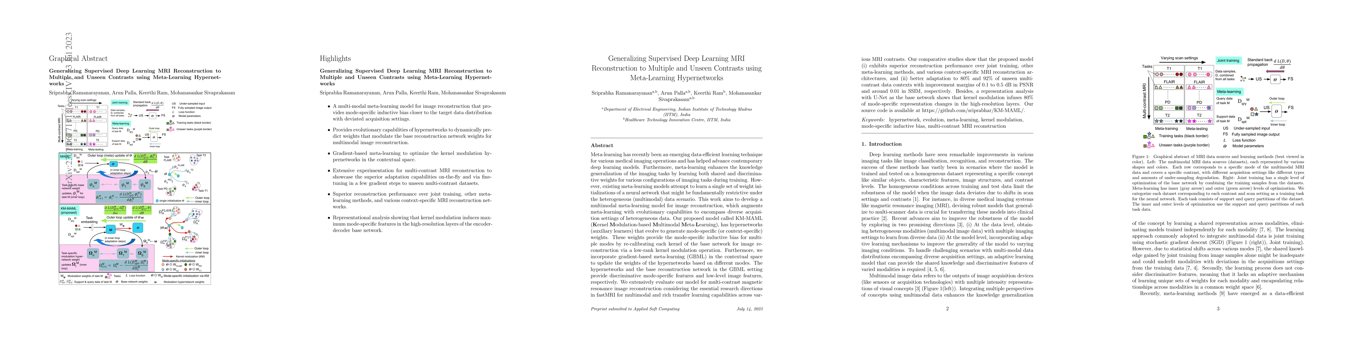 Thumbnail for Generalizing Supervised Deep Learning MRI Reconstruction to Multiple and
  Unseen Contrasts using Meta-Learning Hypernetworks