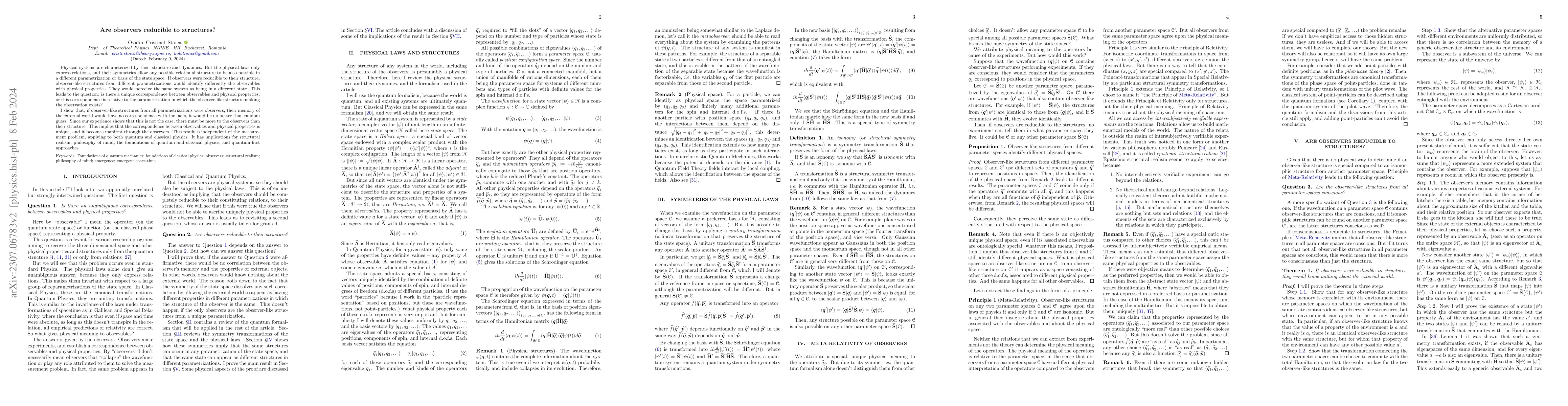 Thumbnail for Are observers reducible to structures?