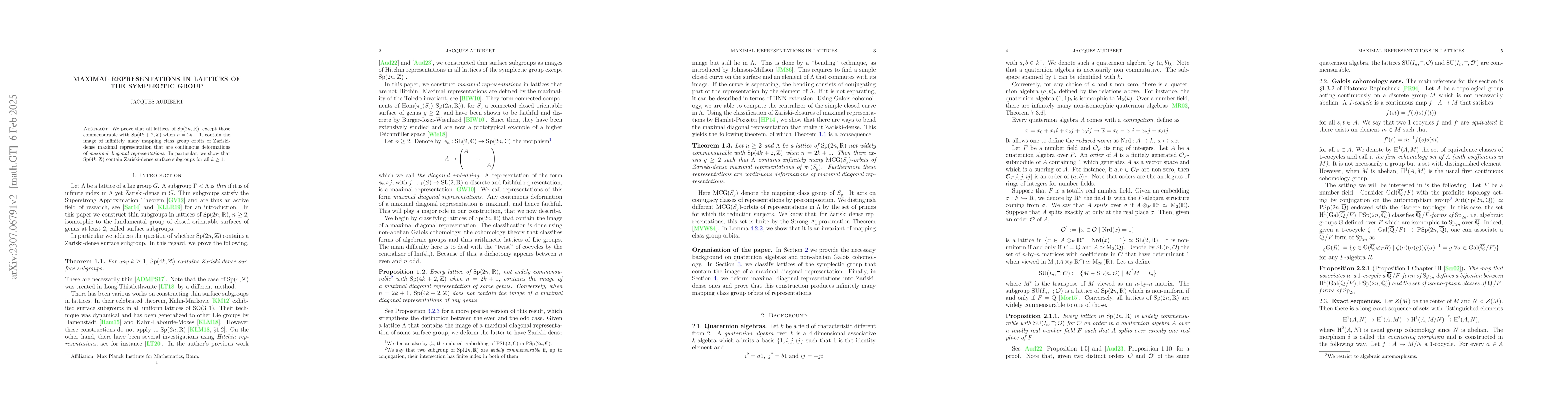 Thumbnail for Maximal representations in lattices of the symplectic group