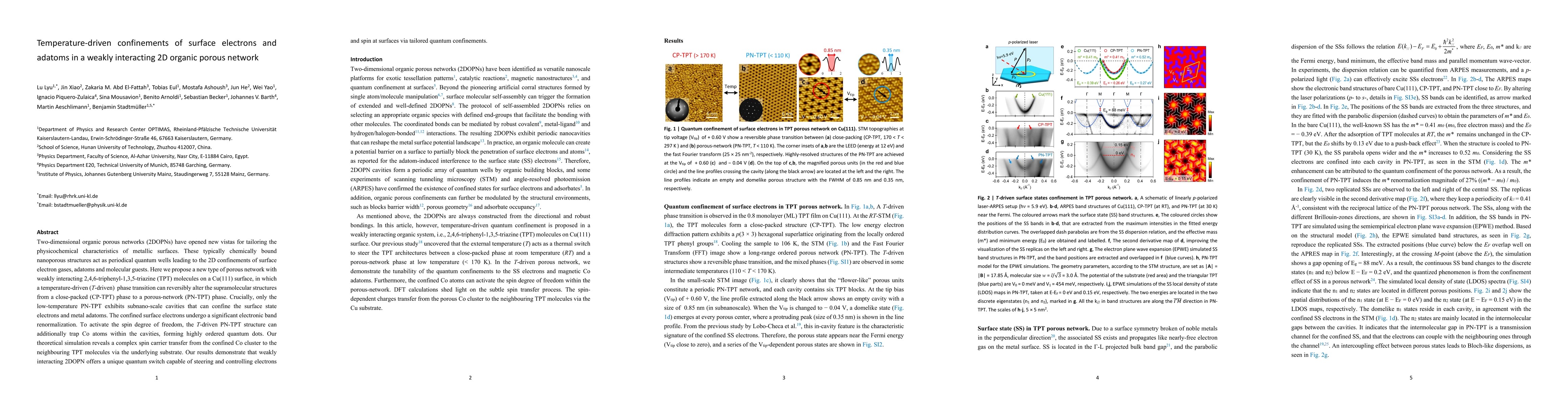 Thumbnail for Temperature-driven confinements of surface electrons and adatoms in a
  weakly interacting 2D organic porous network