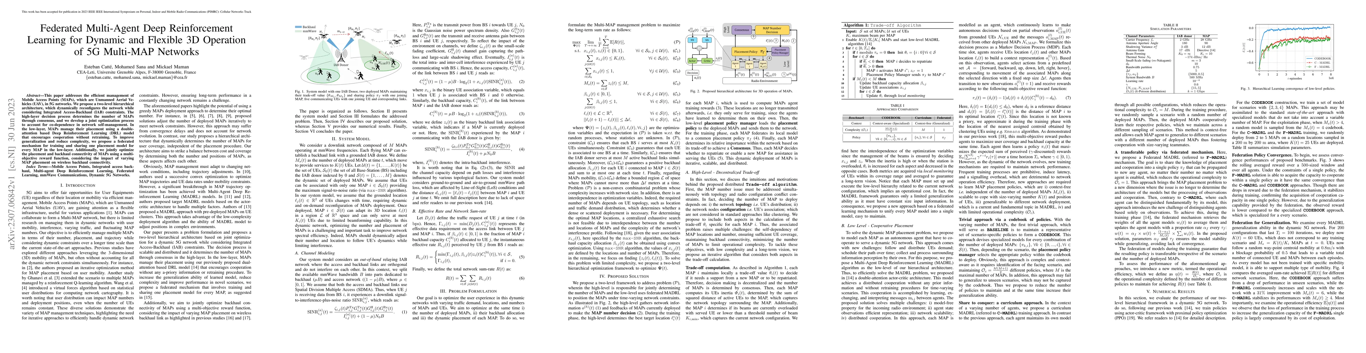 Thumbnail for Federated Multi-Agent Deep Reinforcement Learning for Dynamic and
  Flexible 3D Operation of 5G Multi-MAP Networks