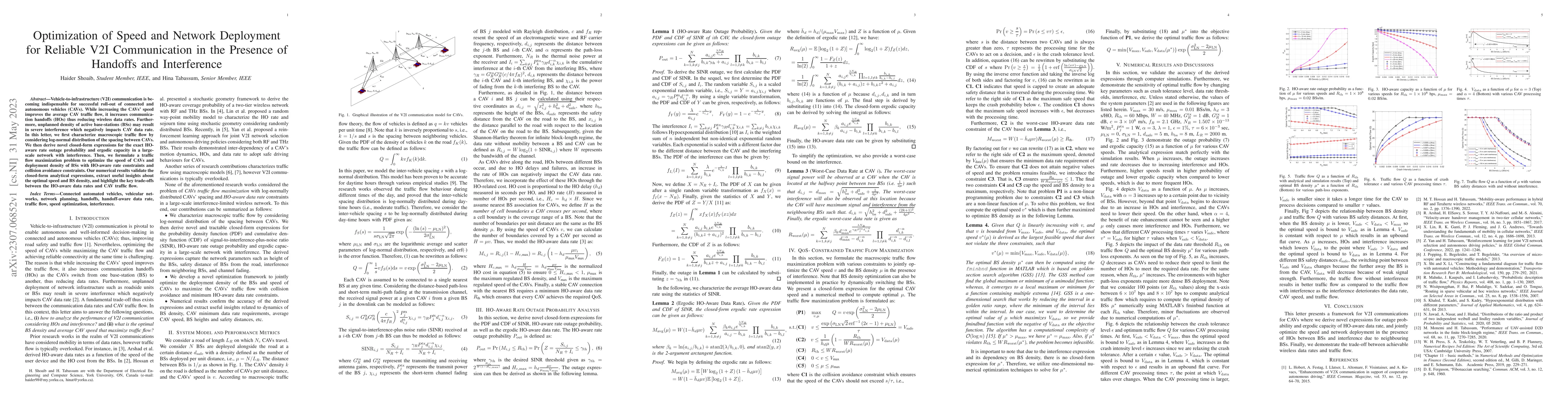 Thumbnail for Optimization of Speed and Network Deployment for Reliable V2I
  Communication in the Presence of Handoffs and Interference