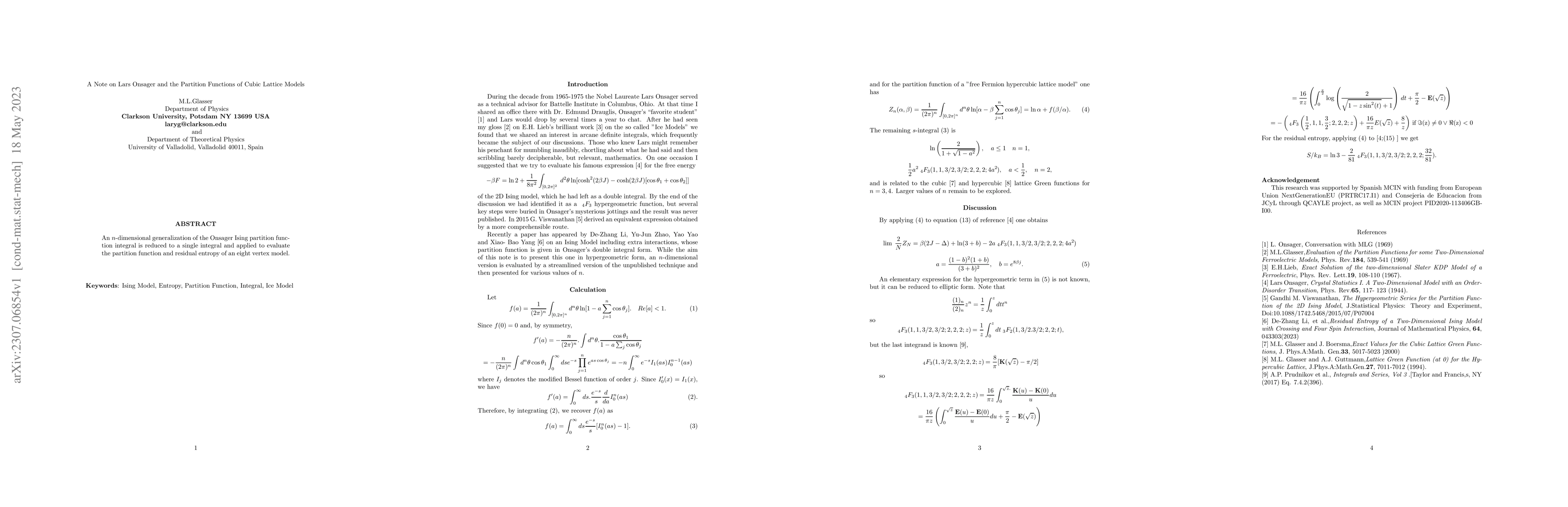 Thumbnail for A Note on Lars Onsager and the Partition Functions of Cubic Lattice
  Models